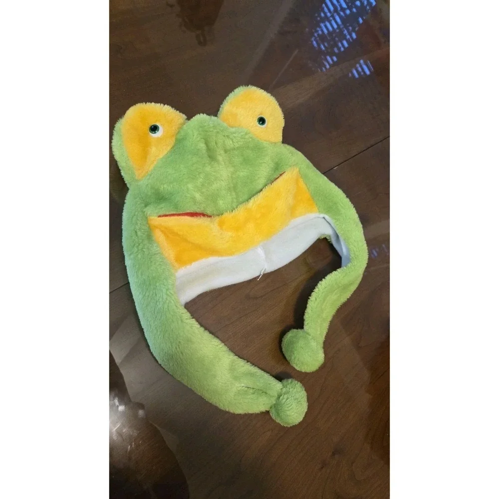 Plush Frog Hat Green Yellow Long Legs Unisex Costume Cosplay Animal Headwear